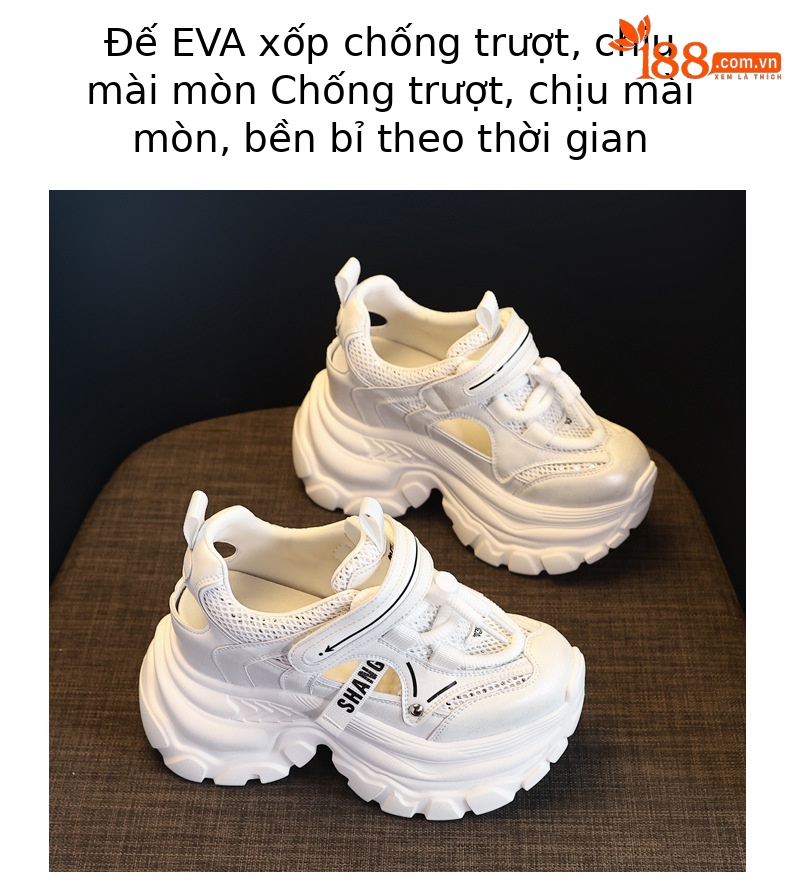Giày sneaker nữ đế dày chunky thoáng khí mặt lưới đục lỗ độn cao bên trong — Màu trắng chi tiết 10
