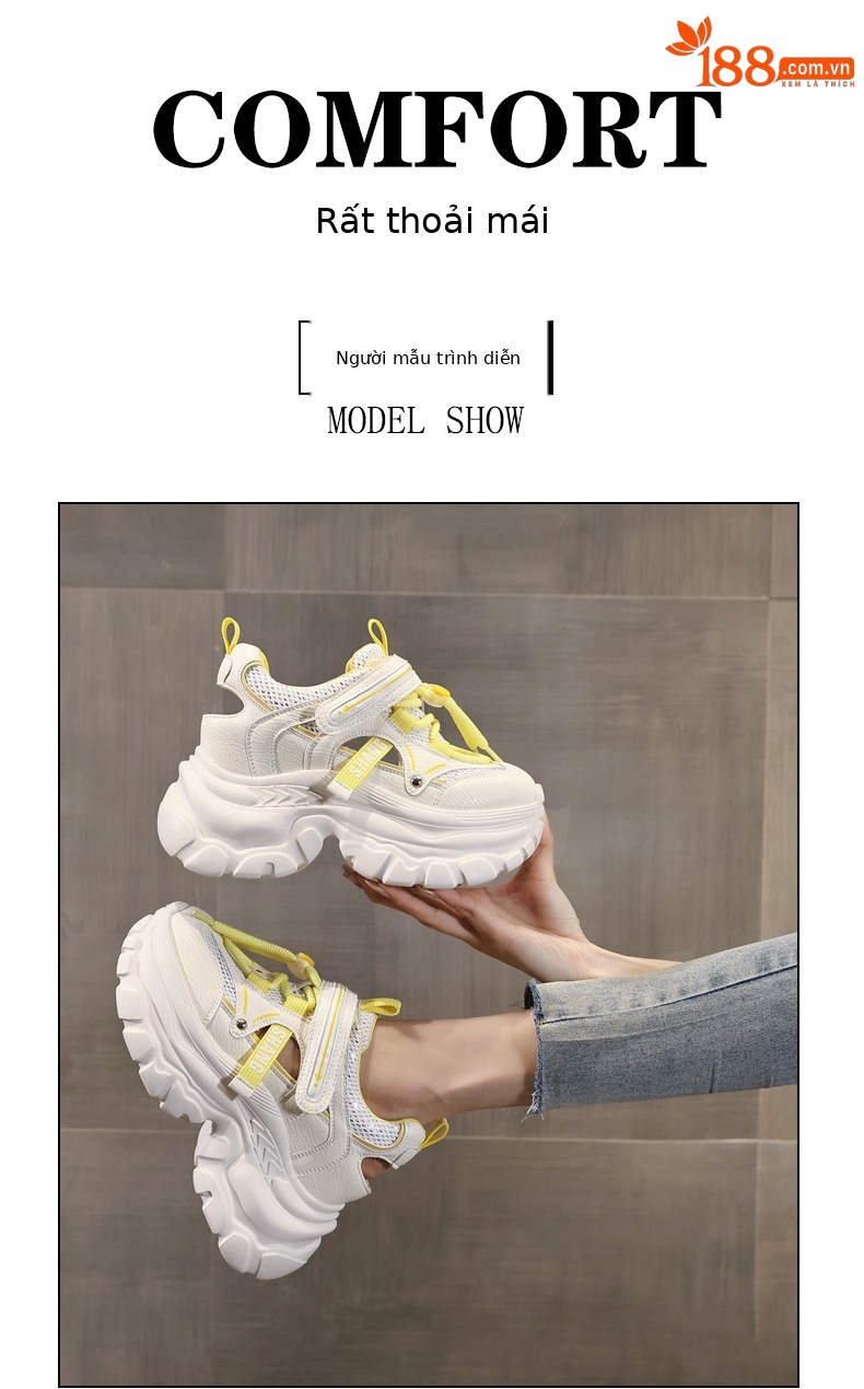 Giày sneaker nữ đế dày chunky thoáng khí mặt lưới đục lỗ độn cao bên trong — Màu trắng chi tiết 11