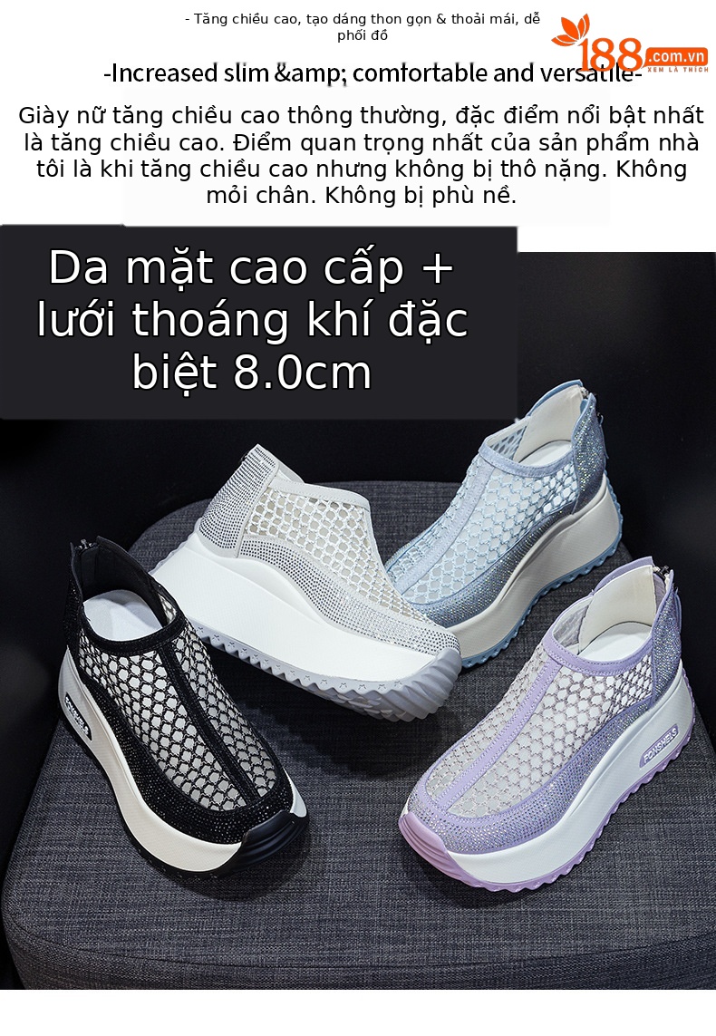 Giày sandal nữ đế dày tăng chiều cao mũi tròn lưới thoáng khí phong cách thể thao — M2839 màu xanh lam, M2839 màu be, M2839 màu đen, M2839 màu tím chi tiết 2