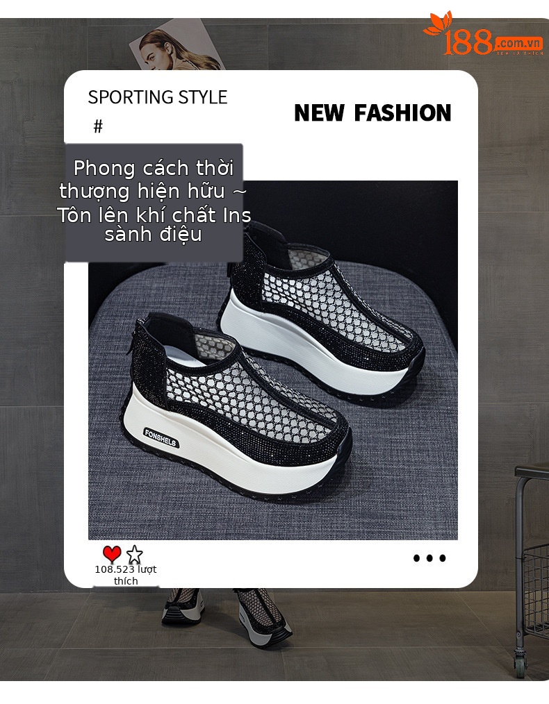 Giày sandal nữ đế dày tăng chiều cao mũi tròn lưới thoáng khí phong cách thể thao — M2839 màu xanh lam, M2839 màu be, M2839 màu đen, M2839 màu tím chi tiết 3