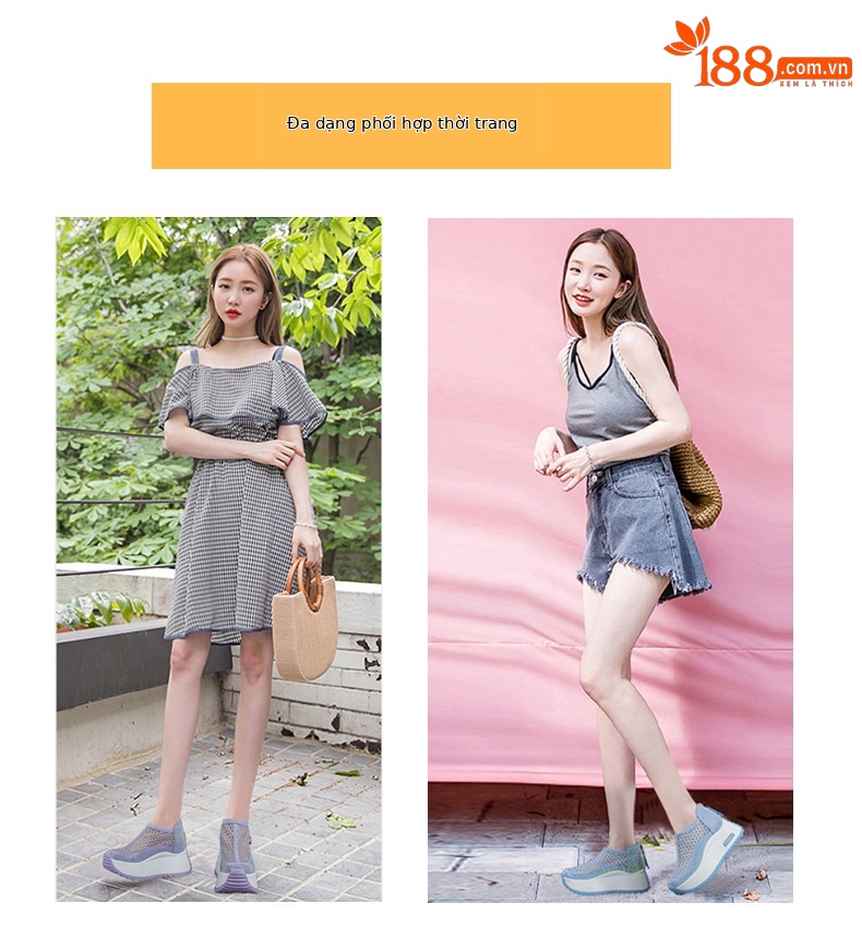 Giày sandal nữ đế dày tăng chiều cao mũi tròn lưới thoáng khí phong cách thể thao — M2839 màu xanh lam, M2839 màu be, M2839 màu đen, M2839 màu tím chi tiết 6