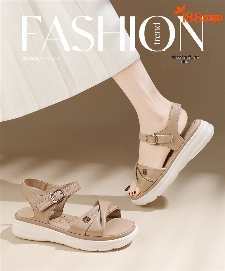 Sandal nữ đế dày mềm chống trượt phong cách thường ngày mùa hè — 7170 màu be, 7170 màu mơ chi tiết 1