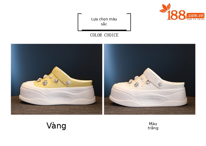 Dép bao đầu nhỏ đế dày tăng chiều cao bên trong cho nữ, form slip-on đế xuồng mùa hè — Màu trắng, Màu vàng chi tiết 2