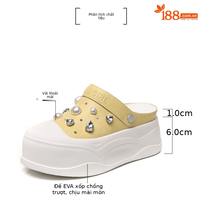 Dép bao đầu nhỏ đế dày tăng chiều cao bên trong cho nữ, form slip-on đế xuồng mùa hè — Màu trắng, Màu vàng chi tiết 3