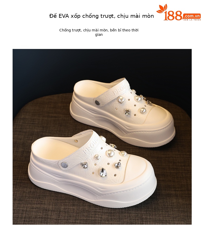 Dép bao đầu nhỏ đế dày tăng chiều cao bên trong cho nữ, form slip-on đế xuồng mùa hè — Màu trắng, Màu vàng chi tiết 10