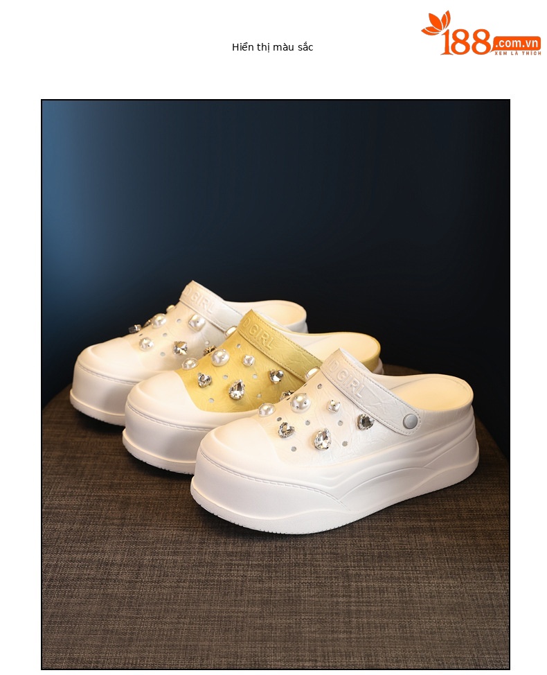 Dép bao đầu nhỏ đế dày tăng chiều cao bên trong cho nữ, form slip-on đế xuồng mùa hè — Màu trắng, Màu vàng chi tiết 18