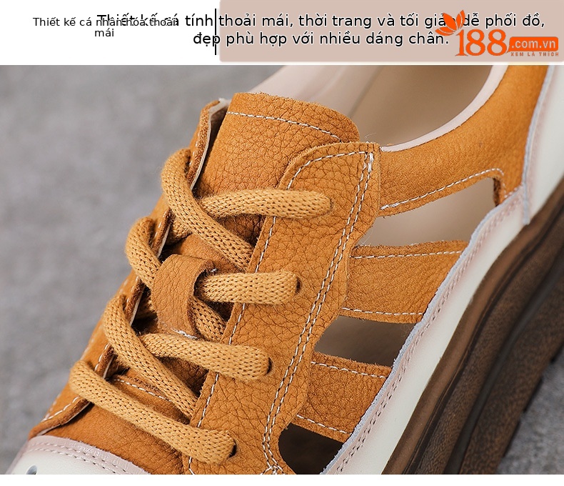 Dép xỏ ngón nữ da bò thật đế dày mềm mùa hè — nâu chi tiết 5