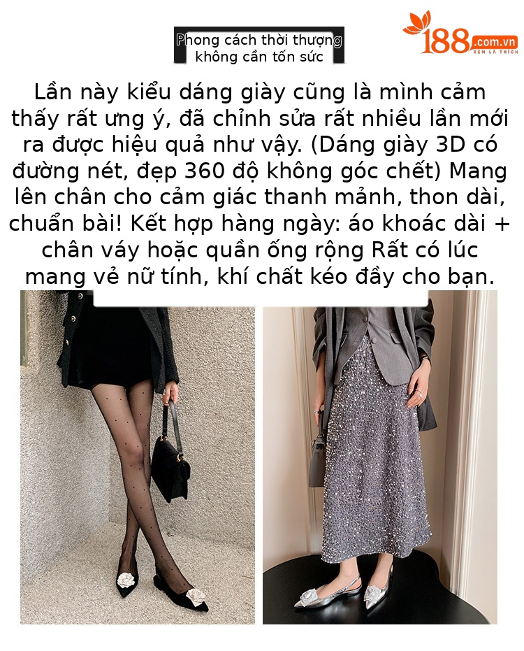 Sandal nữ mũi nhọn quai sau gót thấp da bò hoa nổi — đen, bạc chi tiết 4