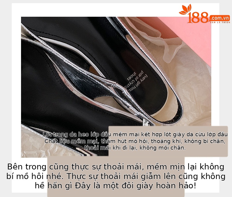 Sandal nữ mũi nhọn quai sau gót thấp da bò hoa nổi — đen, bạc chi tiết 11
