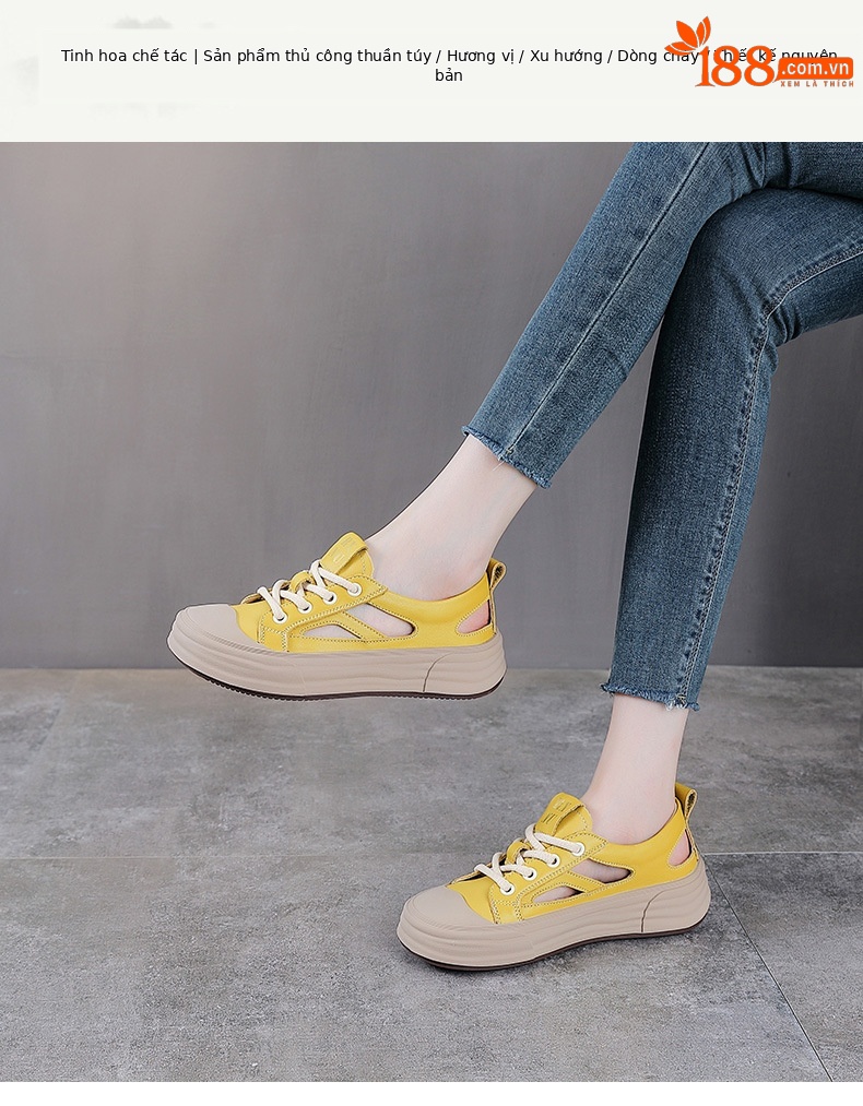 Dép sandal nữ mũi nhọn da bò thật, quai chữ V đế dày thể thao — trắng chi tiết 1