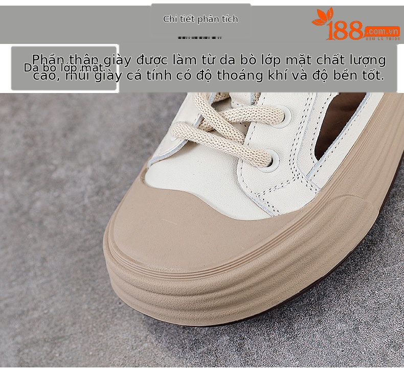 Dép sandal nữ mũi nhọn da bò thật, quai chữ V đế dày thể thao — trắng chi tiết 4