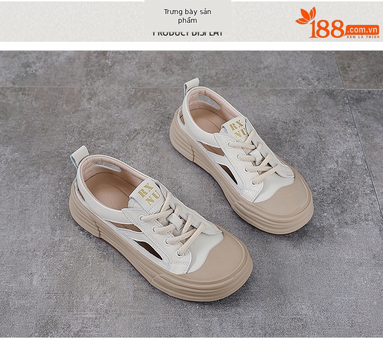 Dép sandal nữ mũi nhọn da bò thật, quai chữ V đế dày thể thao — trắng chi tiết 10