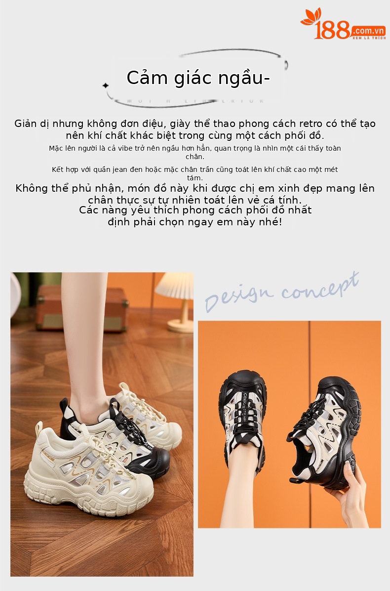 Giày sneaker nữ đế dày chunky phong cách thể thao đa năng — Len tinh khiết, Đen chi tiết 4