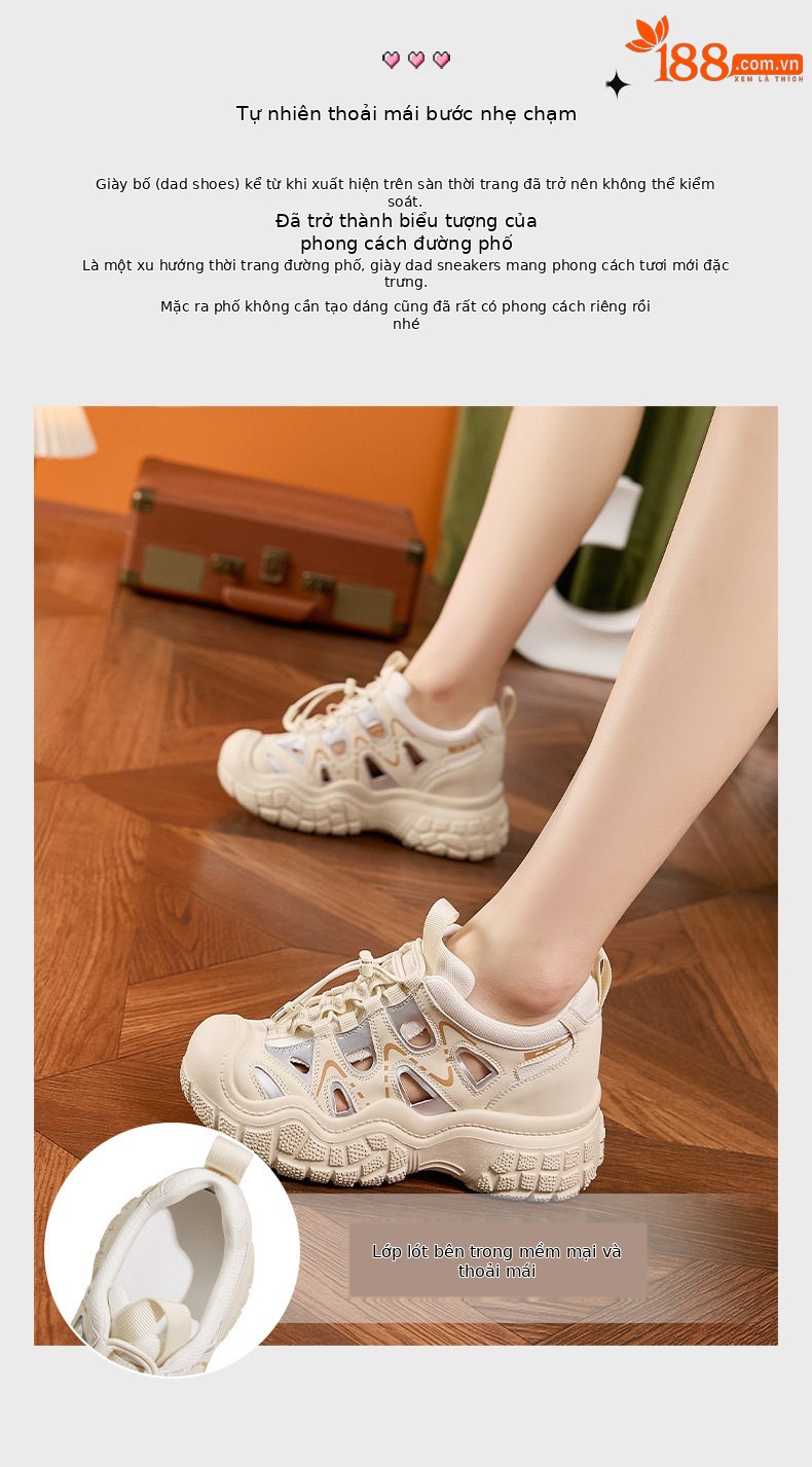 Giày sneaker nữ đế dày chunky phong cách thể thao đa năng — Len tinh khiết, Đen chi tiết 5