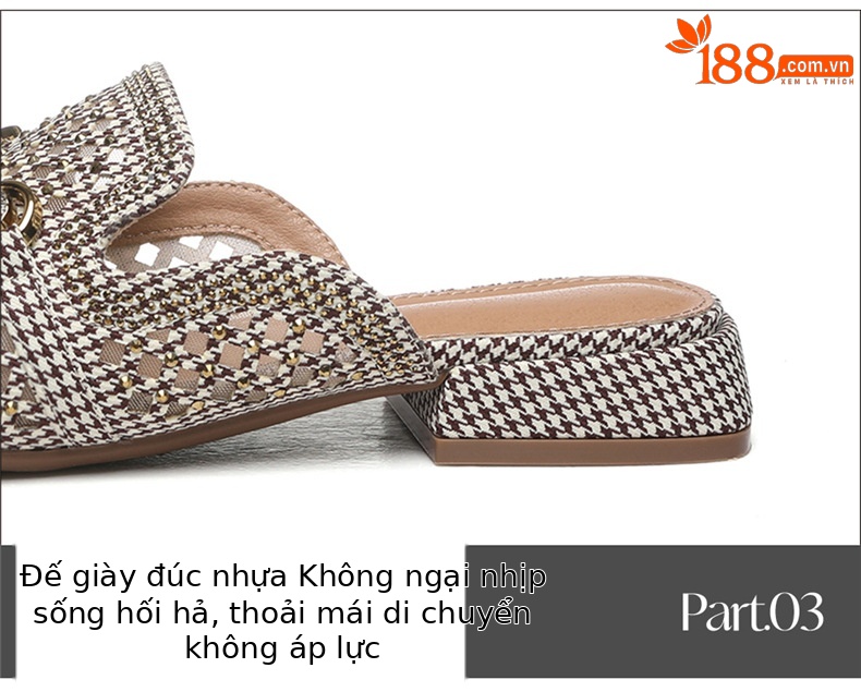 Dép mule nữ đầu vuông mặt lưới họa tiết chân chim đính đá pha lê khóa kim loại phong cách Hàn Quốc — 7190 màu vàng kim chi tiết 13