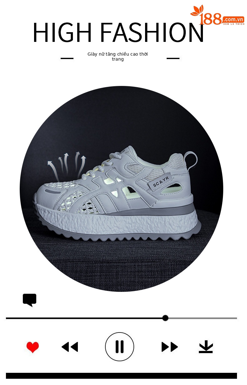 Giày sneaker nữ đế dày tăng chiều cao, phong cách thể thao, chất liệu lưới dệt thoáng khí, mẫu mới hè 2026 — M2858 Màu tím, M2858 màu be, M2858 màu xanh lam chi tiết 4