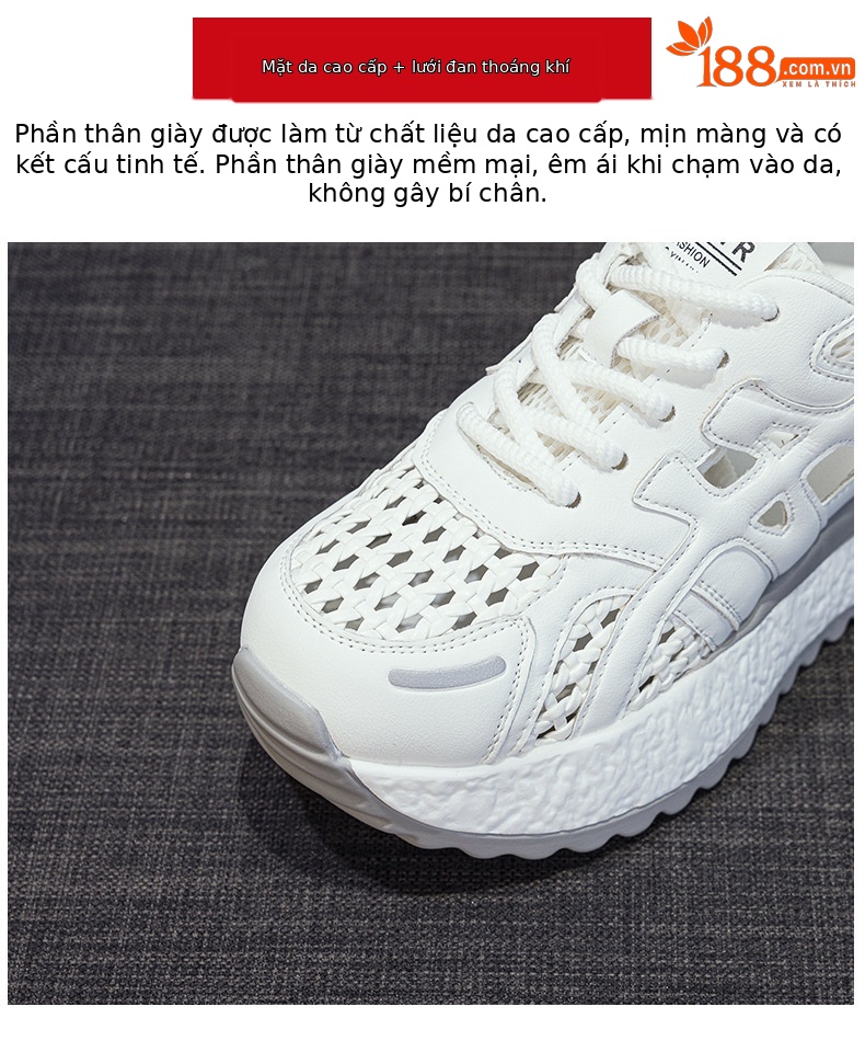 Giày sneaker nữ đế dày tăng chiều cao, phong cách thể thao, chất liệu lưới dệt thoáng khí, mẫu mới hè 2026 — M2858 Màu tím, M2858 màu be, M2858 màu xanh lam chi tiết 6