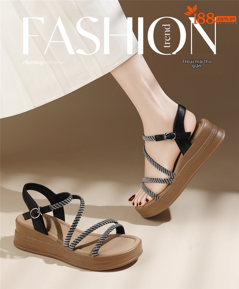 Sandal nữ kiểu Pháp quai ngang đính đá gót xuồng 2026 — 7197 màu be, 7197 màu đen chi tiết 1