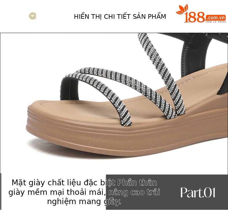 Sandal nữ kiểu Pháp quai ngang đính đá gót xuồng 2026 — 7197 màu be, 7197 màu đen chi tiết 15