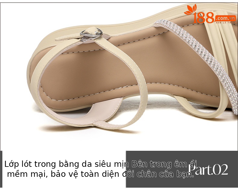 Dép sandal quai ngang nữ đế dày phong cách tiên nữ đính đá siêu nhẹ mùa hè — 7196 màu be, 7196 Màu xanh lá cây chi tiết 16