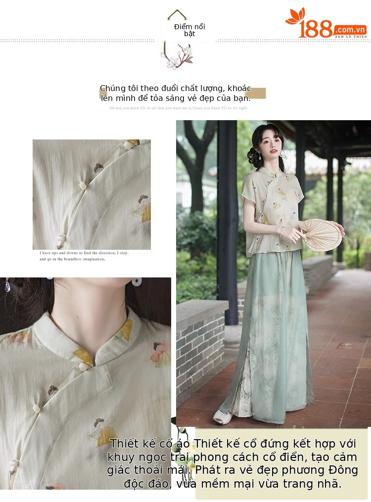 Áo sơ mi in hoa cổ điển kiểu Trung Quốc mùa hè, cổ đứng, tay ngắn, phong cách quốc phong — Áo chi tiết 4