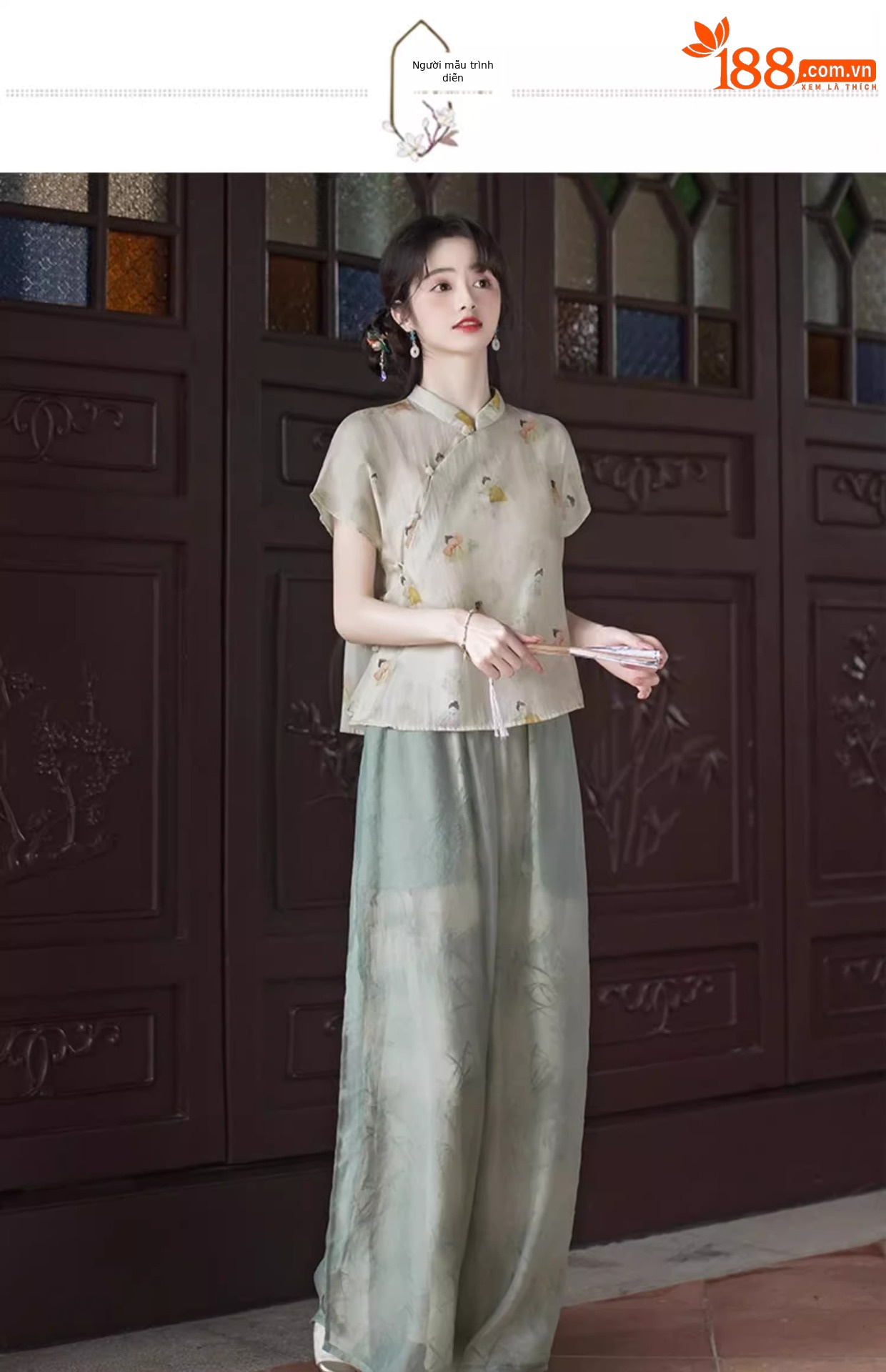 Áo sơ mi in hoa cổ điển kiểu Trung Quốc mùa hè, cổ đứng, tay ngắn, phong cách quốc phong — Áo chi tiết 7