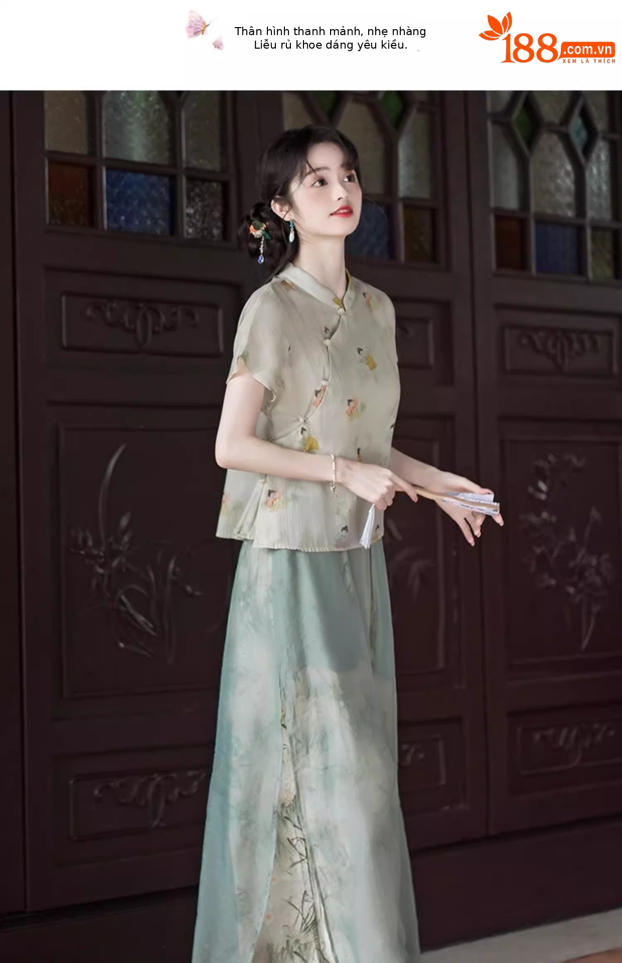 Áo sơ mi in hoa cổ điển kiểu Trung Quốc mùa hè, cổ đứng, tay ngắn, phong cách quốc phong — Áo chi tiết 8