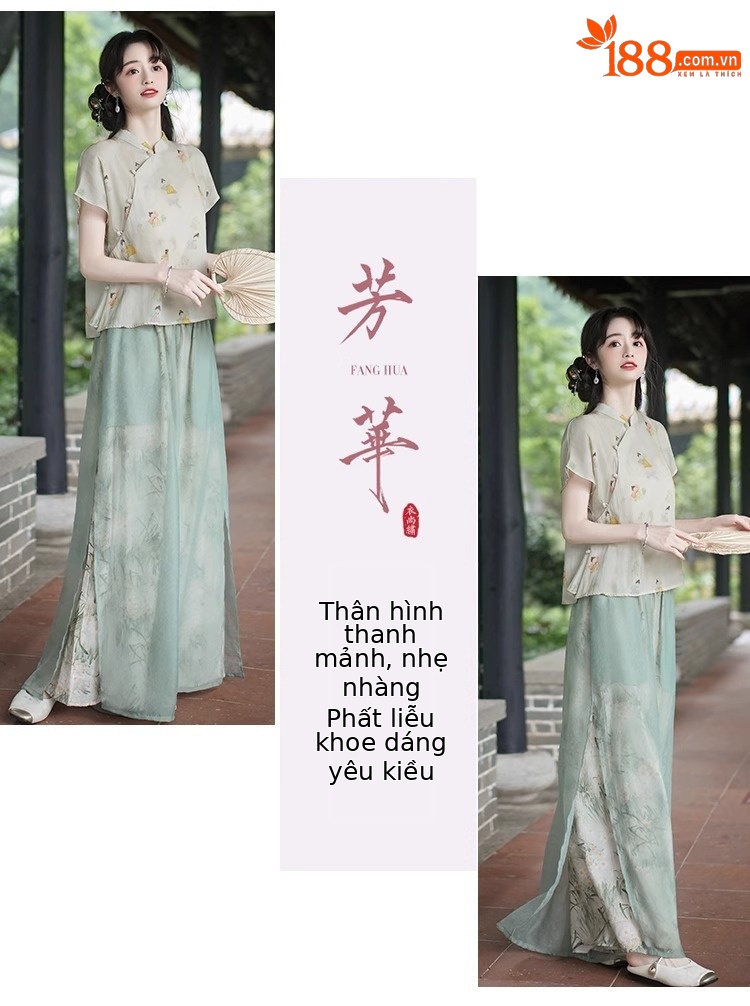 Áo sơ mi in hoa cổ điển kiểu Trung Quốc mùa hè, cổ đứng, tay ngắn, phong cách quốc phong — Áo chi tiết 12