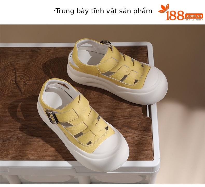 Dép sandal nữ bít mũi đế dày thoáng khí phong cách thể thao — 7235 Màu vàng, 7235 màu be chi tiết 13