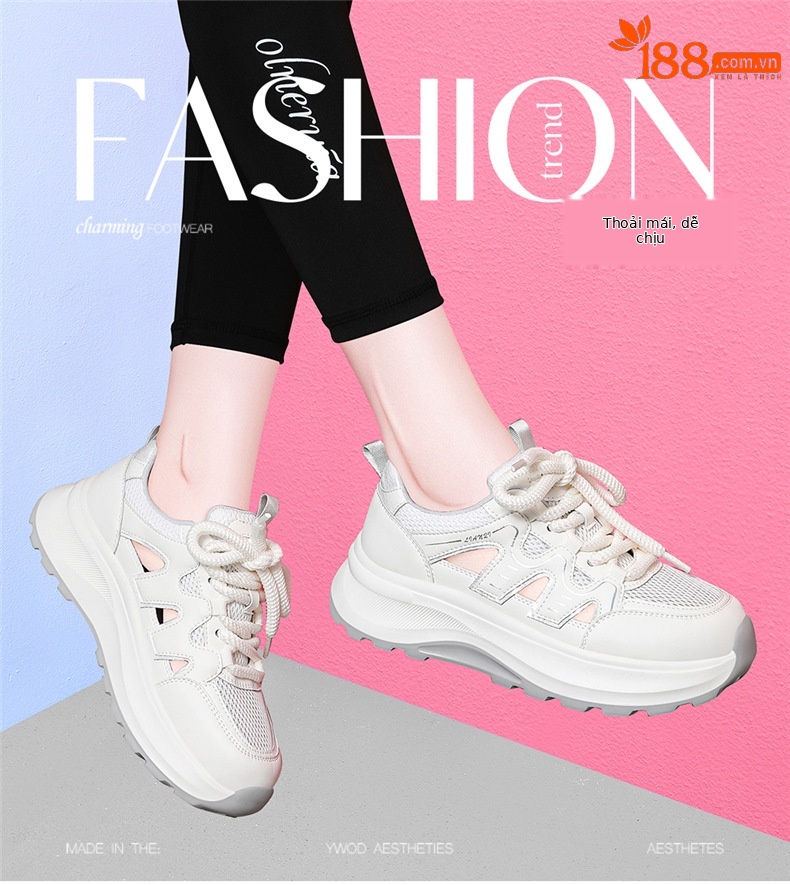 Giày sneaker nữ đế dày da thật thoáng khí kiểu dáng xu hướng mùa hè 2026, dép quai hậu khoét lỗ — 7218 mét xám, Màu mơ 7218 chi tiết 1
