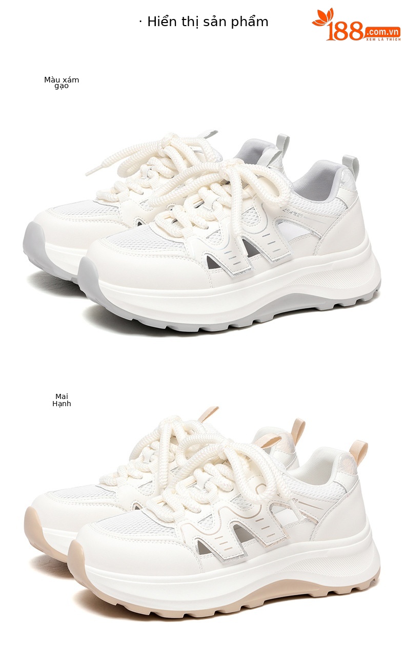 Giày sneaker nữ đế dày da thật thoáng khí kiểu dáng xu hướng mùa hè 2026, dép quai hậu khoét lỗ — 7218 mét xám, Màu mơ 7218 chi tiết 18