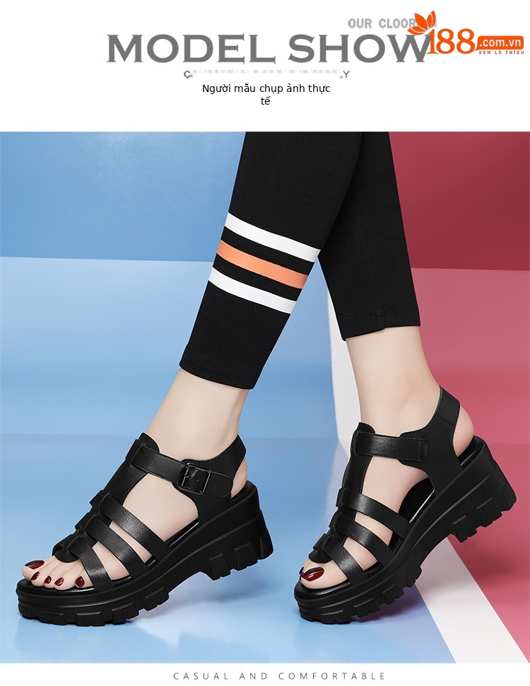 Dép sandal thể thao nữ đế wedge rỗng da thật phong cách La Mã gót 6.5–7 cm — 7177 Elegant Mi JST Chiều cao gót 6.6CM, 5766 Thanh Lịch Mi GQ Gót Cao 7CM, 7177 đen JST gót cao 6.6CM, 12077 Thanh Lịch Mi JST Chiều Cao Gót 6.5CM chi tiết 4