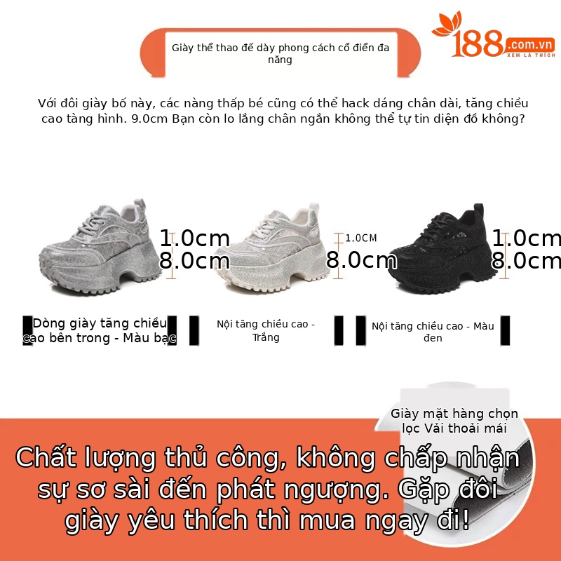Giày sneaker nữ đế dày lưới thoáng khí đính đá full kim cương — Màu đen