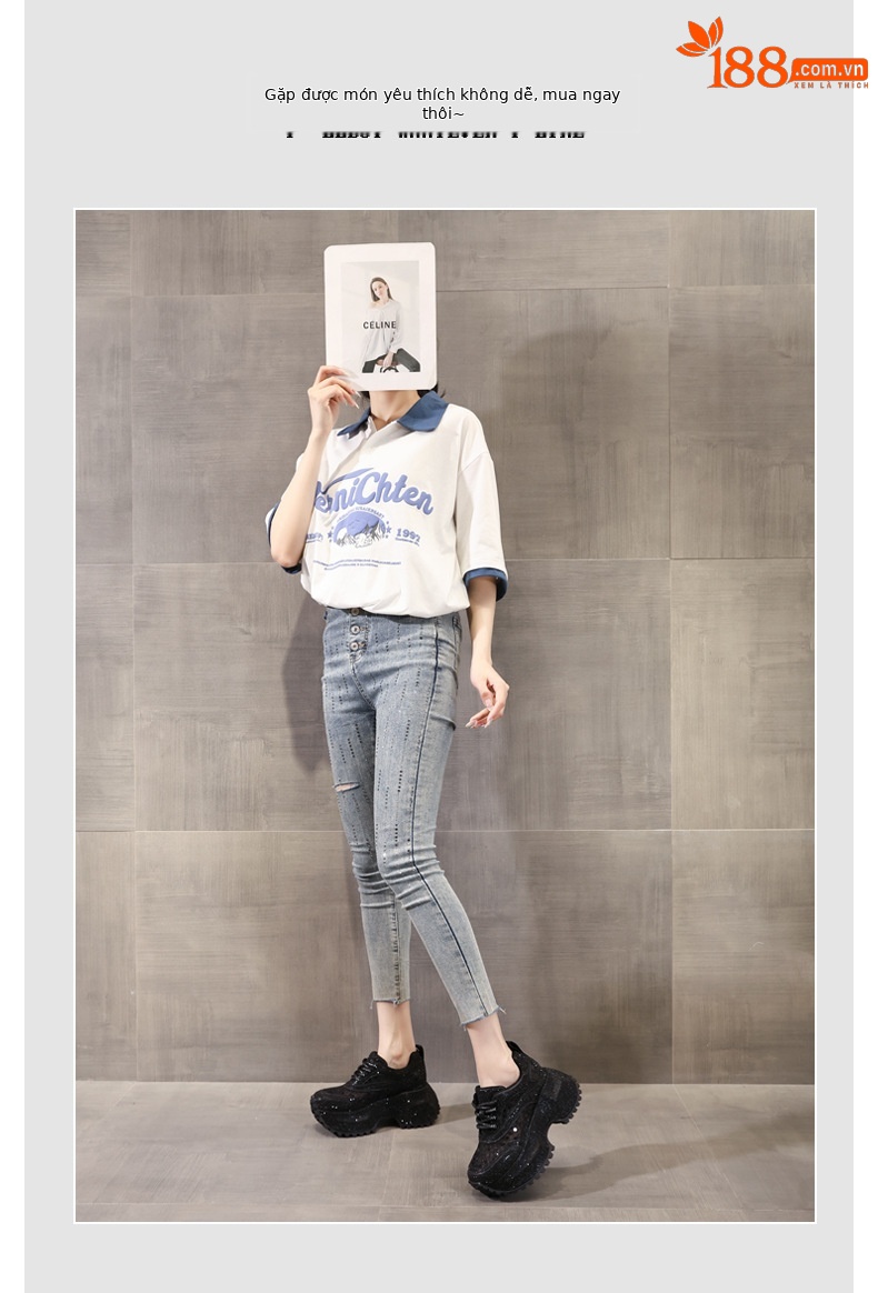 Giày sneaker nữ đế dày lưới thoáng khí đính đá full kim cương — Màu đen chi tiết 5