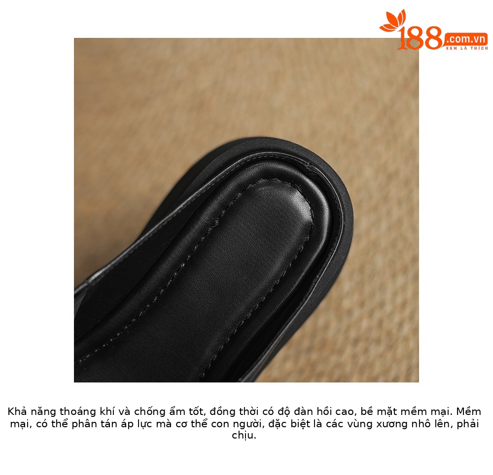 Sandal miệng cá đế xuồng cao su dày dáng người nhỏ, dép xỏ ngón mùa hè platform — Màu đen chi tiết 19