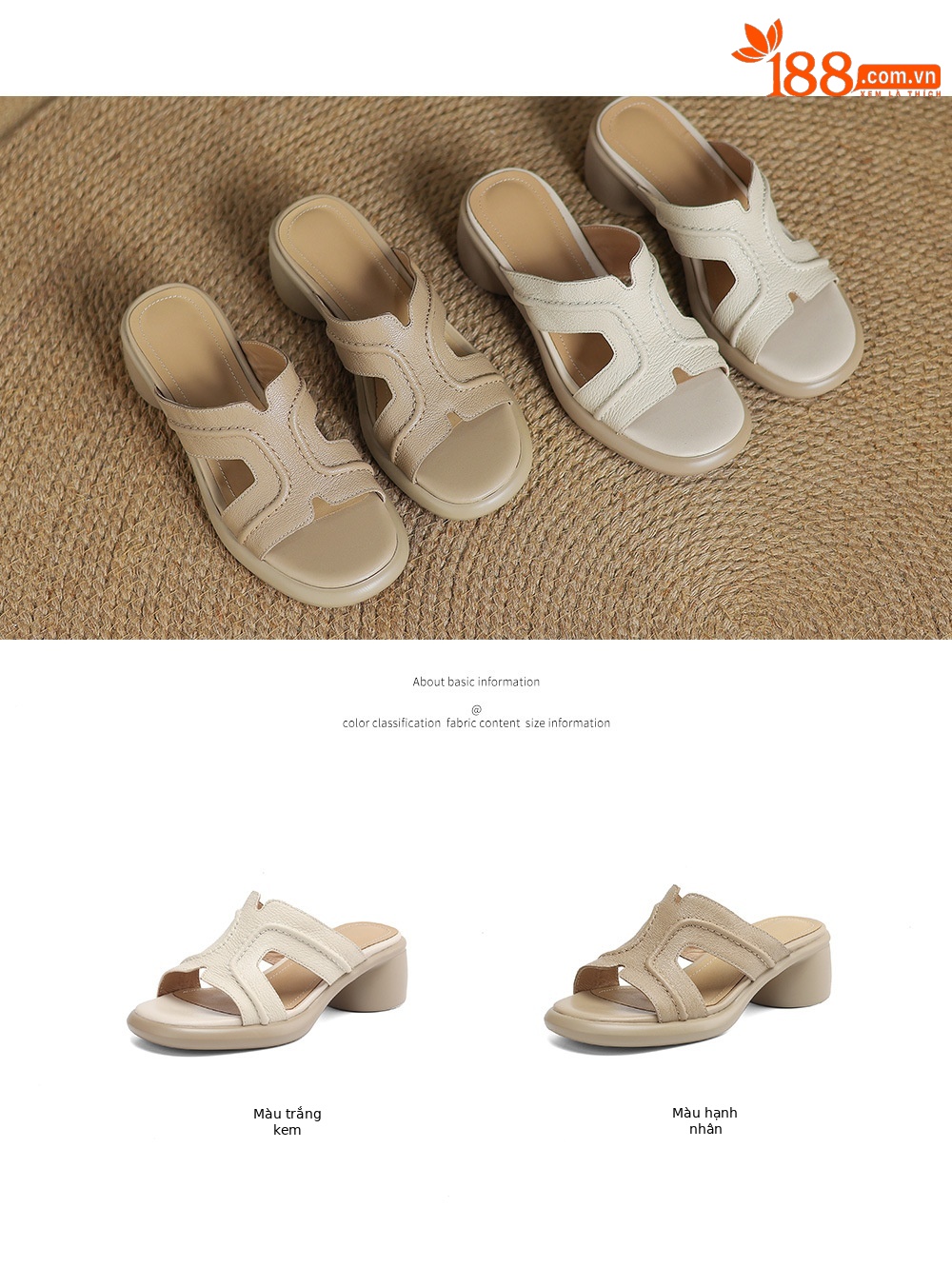 Dép sandal nữ da cừu hở ngón quai ngang gót 4,5 cm — Màu trắng be chi tiết 5