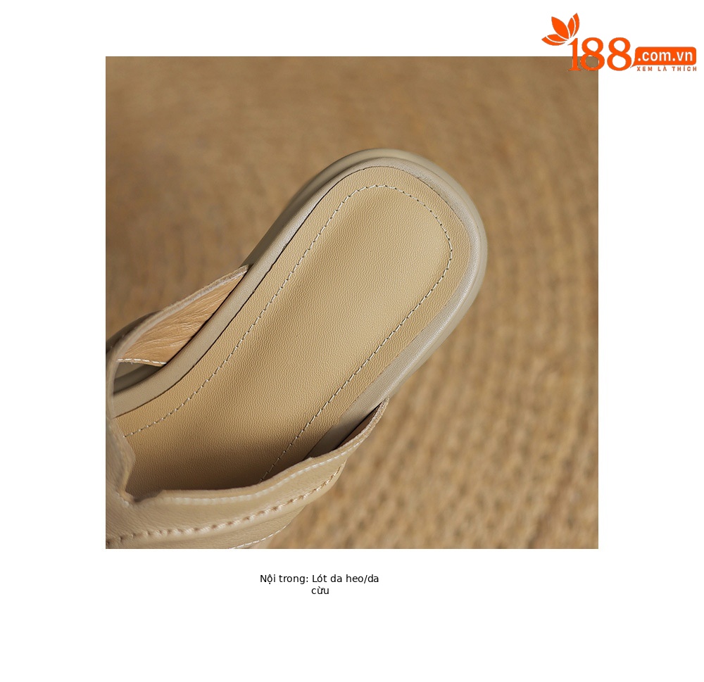 Dép sandal nữ da cừu hở ngón quai ngang gót 4,5 cm — Màu trắng be chi tiết 19