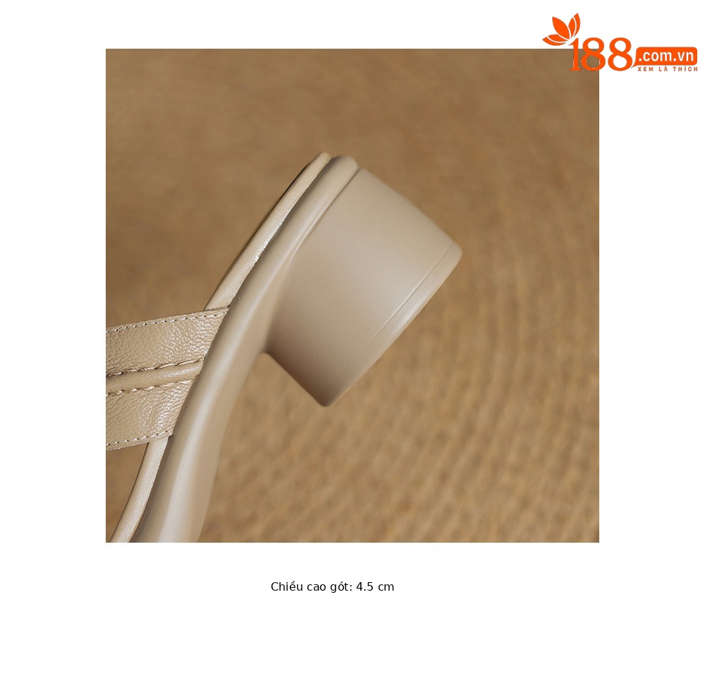 Dép sandal nữ da cừu hở ngón quai ngang gót 4,5 cm — Màu trắng be chi tiết 20