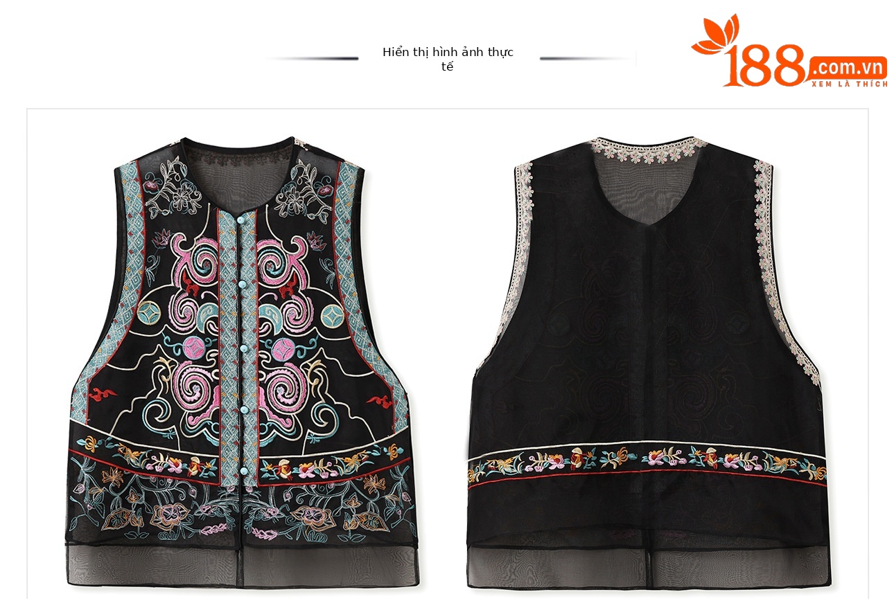 Áo vest cổ đứng phong cách retro Trung Hoa, thiết kế thêu, chất liệu tơ dâu tằm, mẫu ZX N4045 — Màu đen, Hồng mơ chi tiết 30