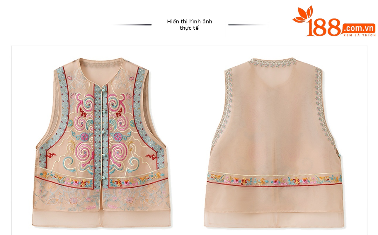 Áo vest cổ đứng phong cách retro Trung Hoa, thiết kế thêu, chất liệu tơ dâu tằm, mẫu ZX N4045 — Màu đen, Hồng mơ chi tiết 35