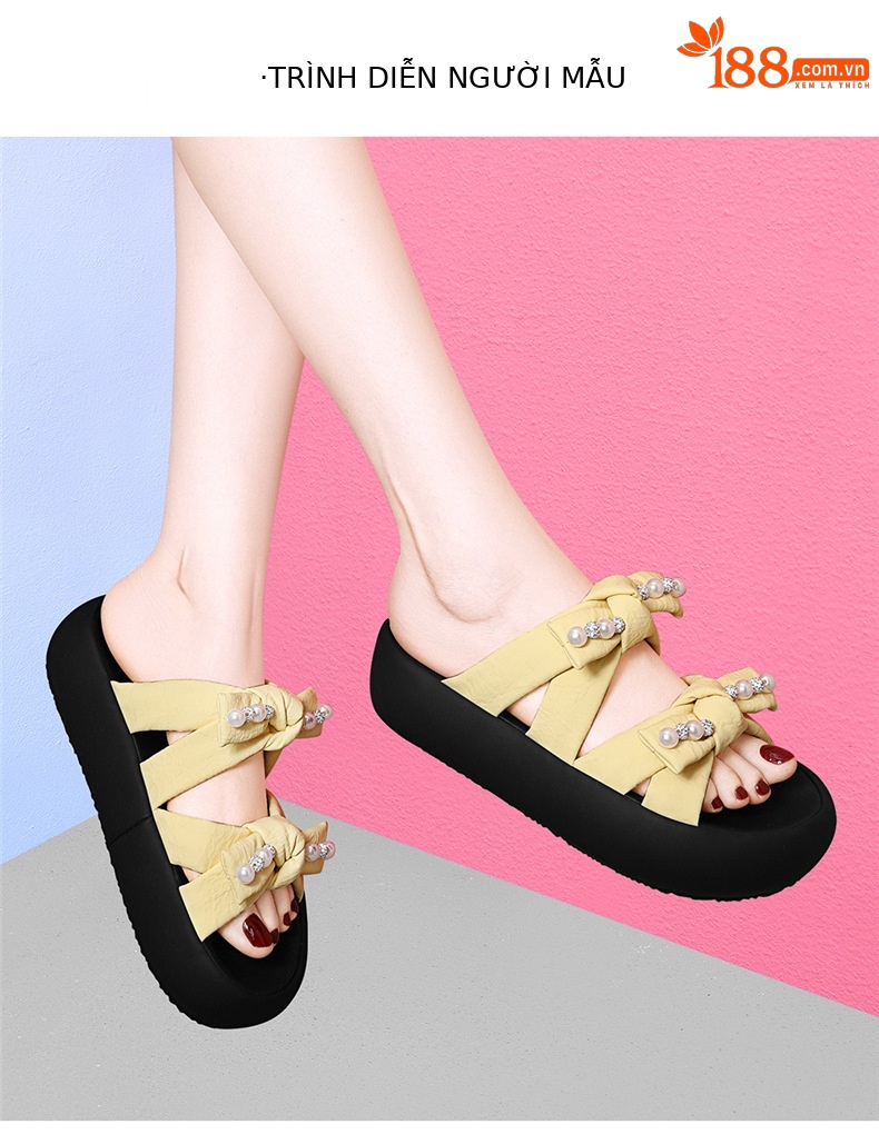 Dép sandal nữ quai chữ V đế dày phong cách Hàn Quốc đính ngọc trai nhỏ — 7228 màu be, 7228 màu vàng chi tiết 4