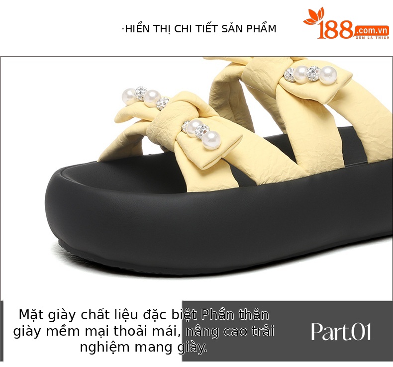 Dép sandal nữ quai chữ V đế dày phong cách Hàn Quốc đính ngọc trai nhỏ — 7228 màu be, 7228 màu vàng chi tiết 15