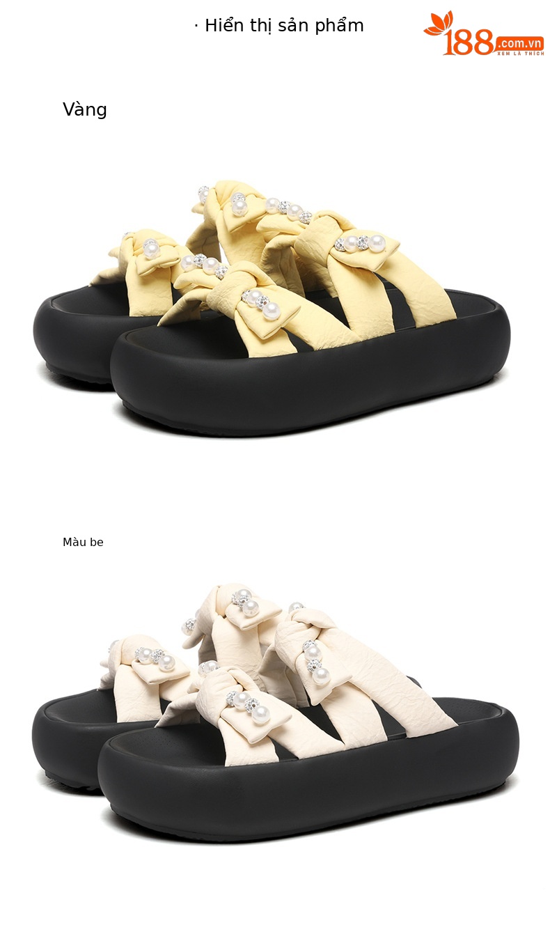 Dép sandal nữ quai chữ V đế dày phong cách Hàn Quốc đính ngọc trai nhỏ — 7228 màu be, 7228 màu vàng chi tiết 18