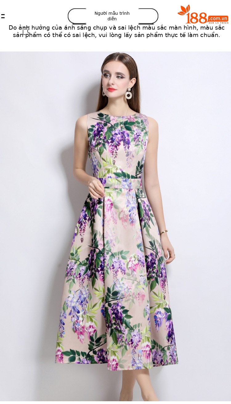 Đầm maxi nữ không tay xòe rộng chít eo in hoa cao cấp mùa hè — 6506 màu hoa, 6505 màu hoa, 6504 màu hoa, 6509 màu hoa chi tiết 4