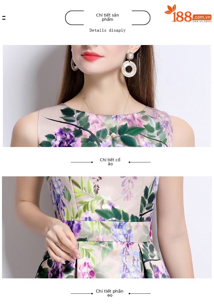 Đầm maxi nữ không tay xòe rộng chít eo in hoa cao cấp mùa hè — 6506 màu hoa, 6505 màu hoa, 6504 màu hoa, 6509 màu hoa chi tiết 10