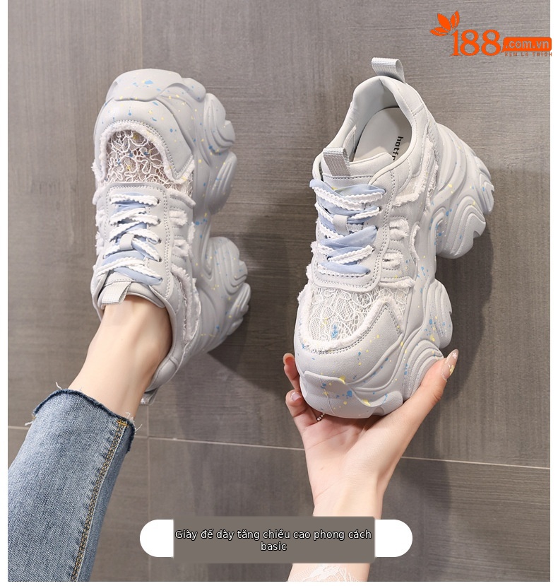 Giày sneaker nữ đế dày chunky lưới thoáng khí tăng chiều cao — Màu trắng chi tiết 1