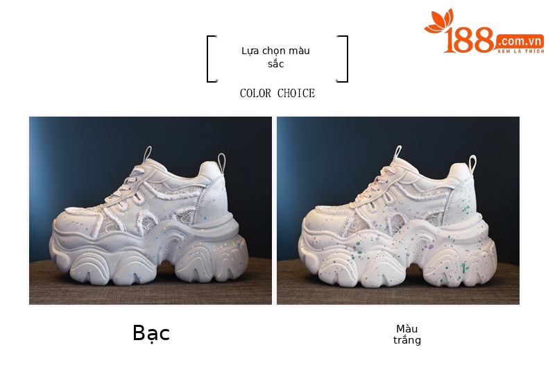 Giày sneaker nữ đế dày chunky lưới thoáng khí tăng chiều cao — Màu trắng chi tiết 2