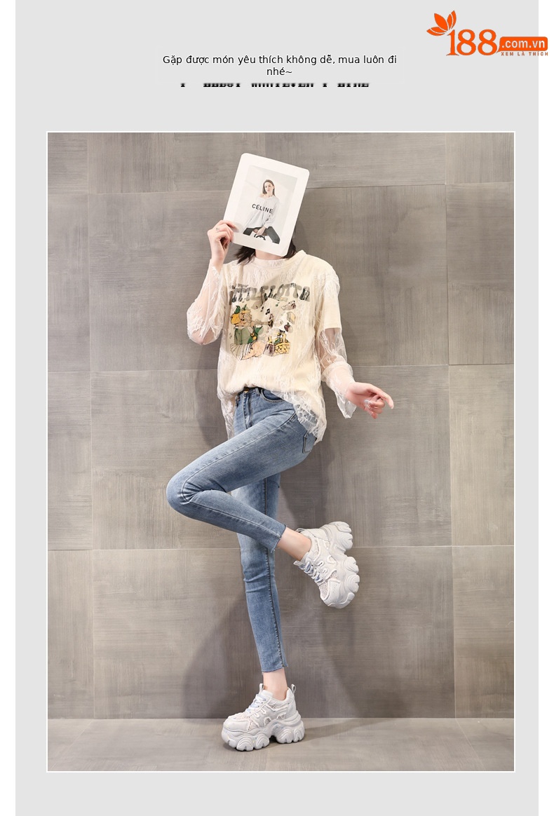 Giày sneaker nữ đế dày chunky lưới thoáng khí tăng chiều cao — Màu trắng chi tiết 6