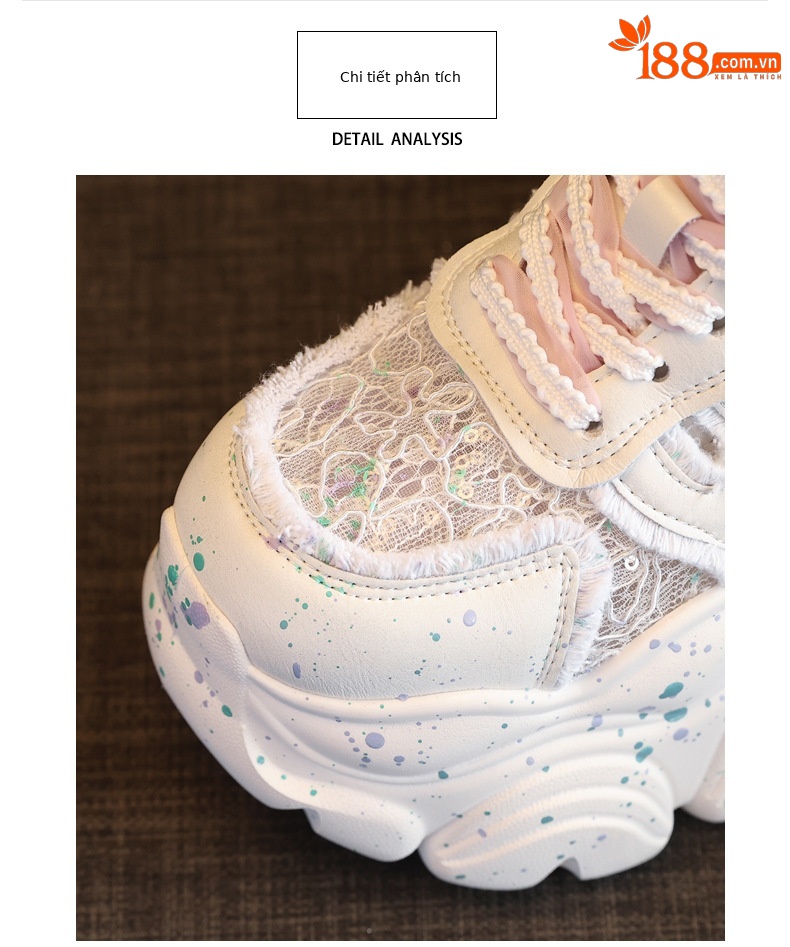 Giày sneaker nữ đế dày chunky lưới thoáng khí tăng chiều cao — Màu trắng chi tiết 7