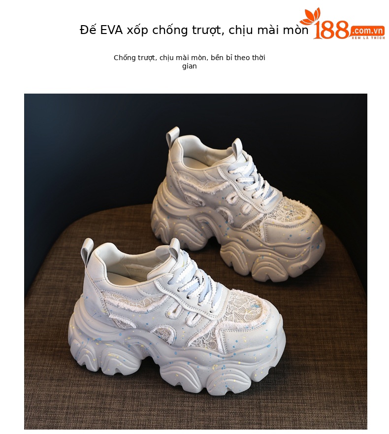 Giày sneaker nữ đế dày chunky lưới thoáng khí tăng chiều cao — Màu trắng chi tiết 10
